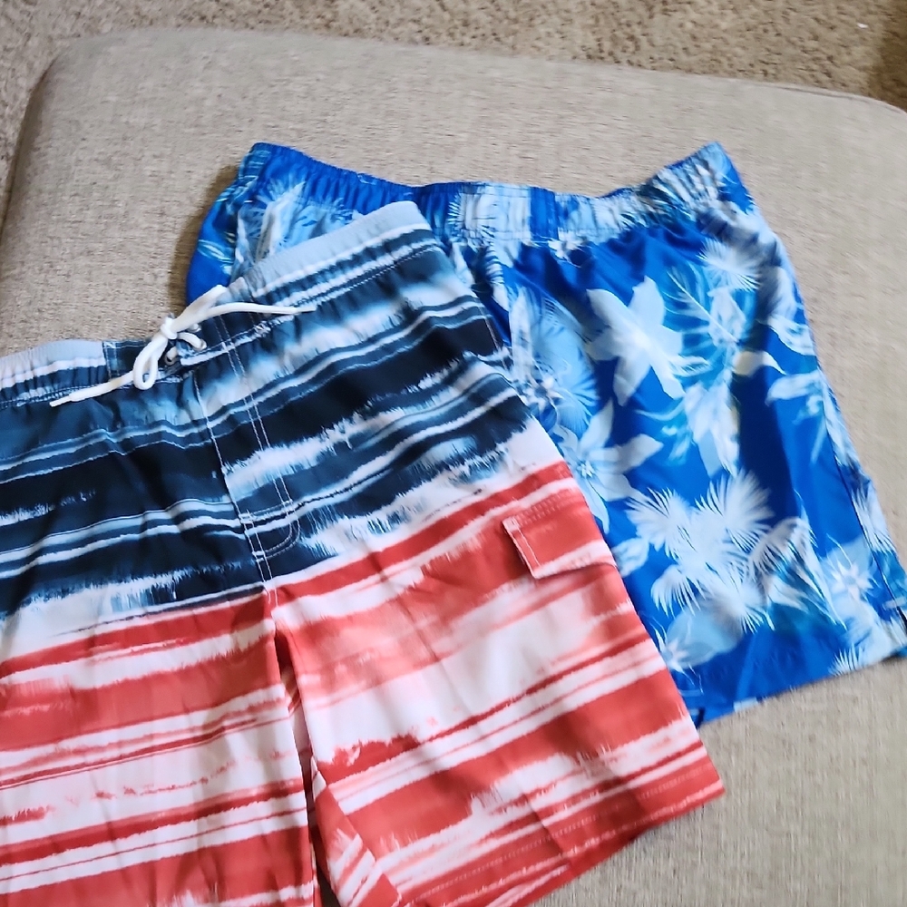 Lot Of 2 Mens Large Swim Trunks Striped and Floral